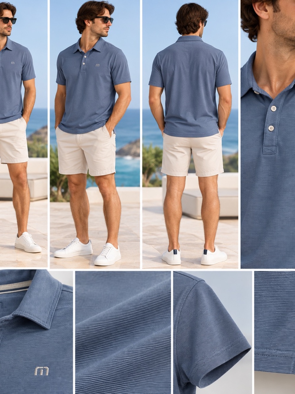 TravisMathew Men’s Medium Blue Pima Cotton Blend Golf Polo